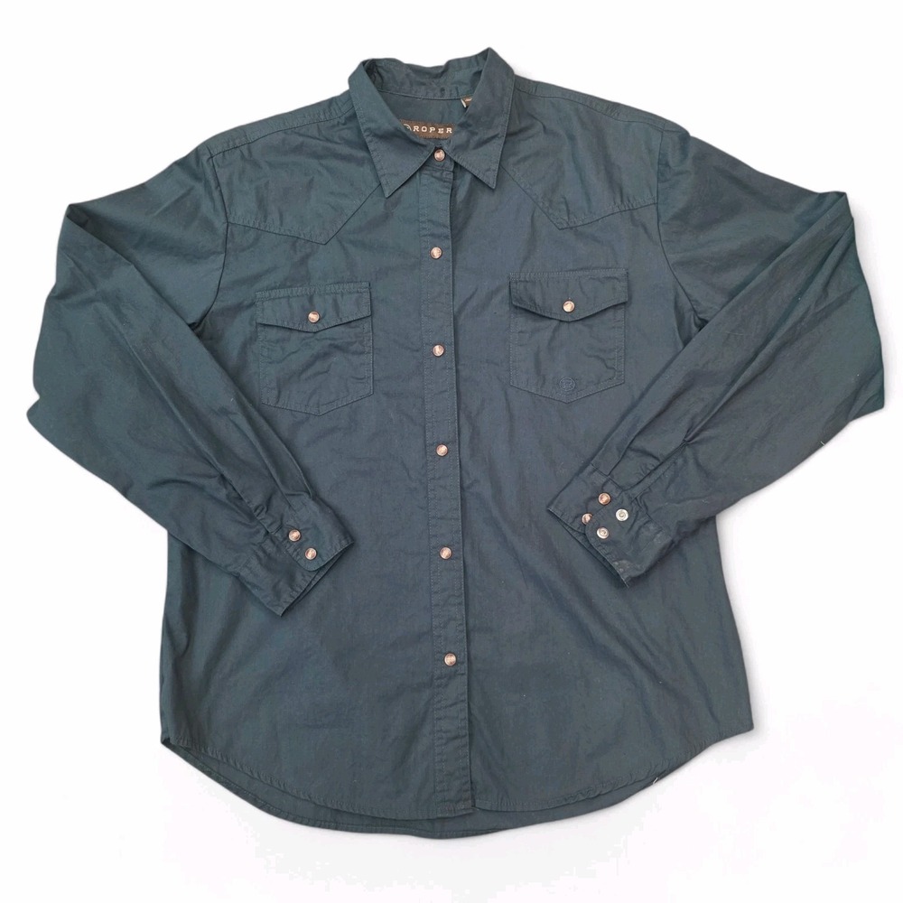 Roper Women's Dark Green Long Sleeve Western Pearl Snap Shirt Sz Large
